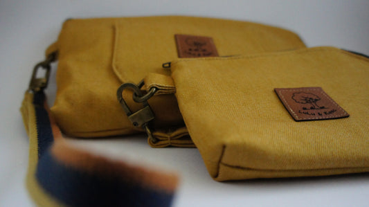 Ochre Denim Wristlet