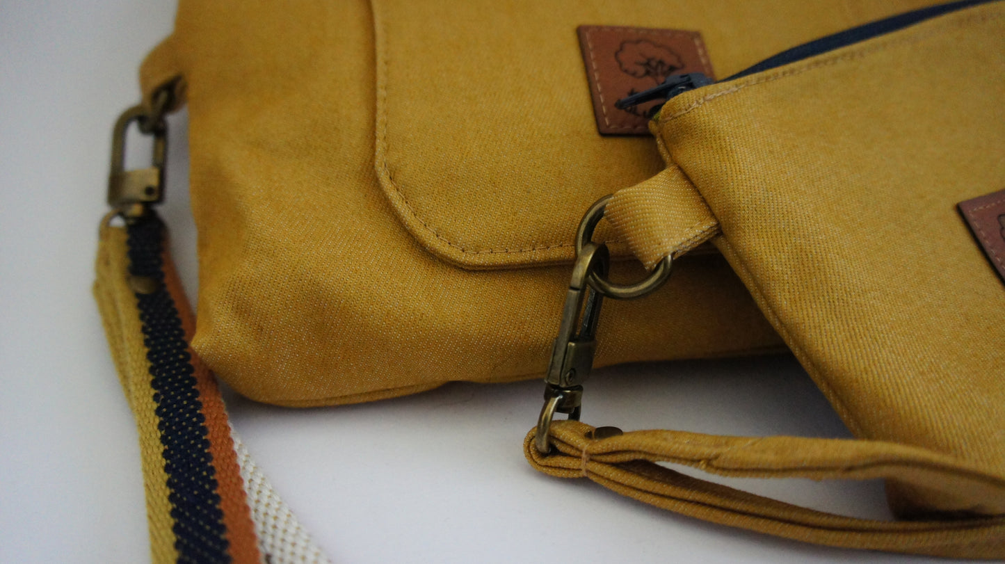 Ochre Denim Wristlet