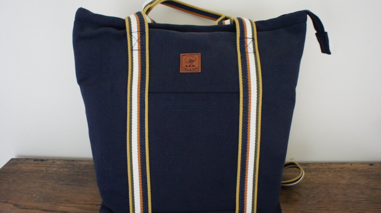 Navy blue Bedford Cord Tote Back Pack